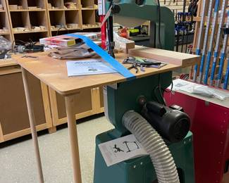 Grizzly 14" Band saw with custom made base, extra blades and custom table