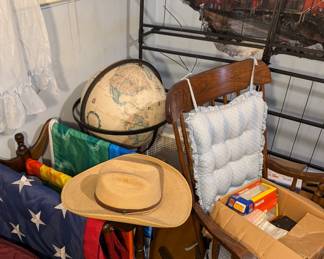 Quilt Holder, Globe, Flags, Rocking Chair and Cowboy Hat