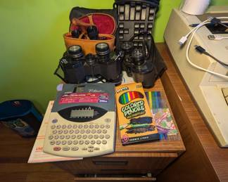 Brother Label Make, Filing Cabinet, Binoculars and Key Board