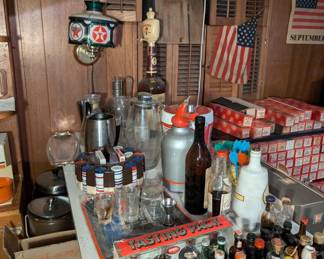 Texaco Lamp, Poker Chips and Barware