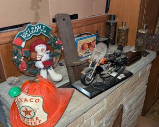 Texaco Fireman Hat, Harley Davidson Phone and Metal Lunch Box