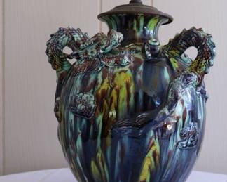 Asian glazed vintage pottery with dragons