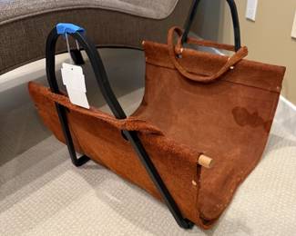 Iron and Suede Firewood Holder, Modern Chaise
