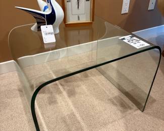 Glass Waterfall Side Tables, Sargadelos Porcelain Pigeon