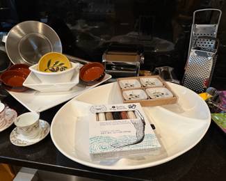 Tea sets, serving platters, cheese graters