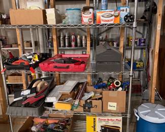 Shelves, coolers, drink dispensers, power roller, tools