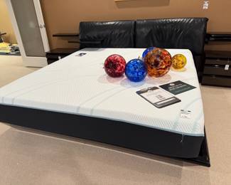 Hand Blown Glass Sphere (A), Hand Blown Glass Sphere (B), Tempur-Pedic King Mattress, Lacquer King Bed Frame

