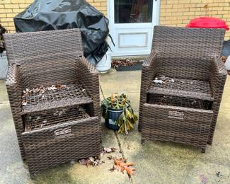 Wicker patio chairs with hidden ottoman!