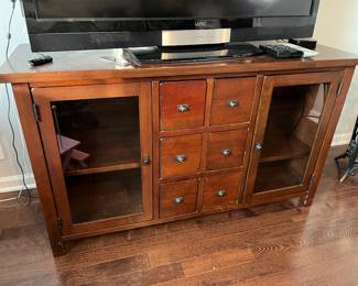 Wood TV stand with CD storage drawers