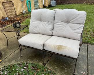 Metal loveseat with cushions (matching chair and coffee table not photographed)