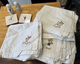 Pottery Barn Santa's Reindeer salt and pepper shakers, napkins and coasters......