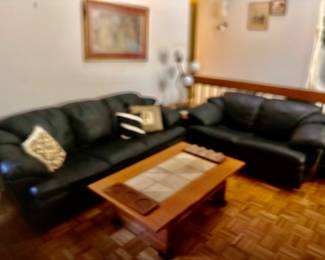 Leather Sofa and Love Seat with Rsnish Coffee  Table  and End Table