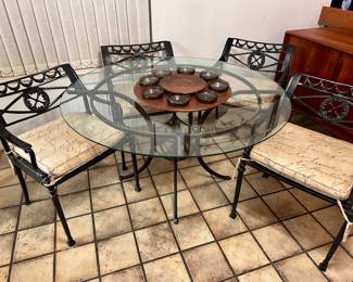 Heavy Metal Table with Glass Too and 4 Chairs 