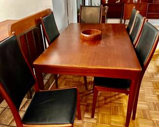 SIGNED Modens Kold 
MCM Danish Rosewood Dining Room Table with Hideaway Leaves and 
6 MCM Dining Room Chairs