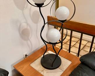 Vintage Post Modern “Squiggle WavyMemphis Style” Table Lamp
Danish Night Stand with Tike Center matches Coffee Table