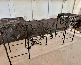 Wrought Iron Table and Wall Planter Holders