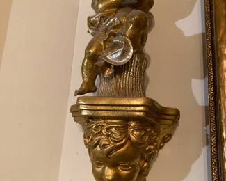 Gold Cupid Accent Shelf, Gold Gilt Angels