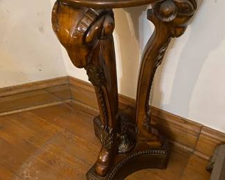 Antique Mahogany Figural Carved Rams/Hooves. Marble Pedestal Table