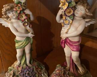 Vintage PAIR Von Schierholz Hand Painted Porcelain Candle Holder Cupids