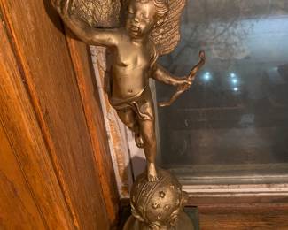 Antique Bronze Cherub Statue on Celestial Globe ( Pair )