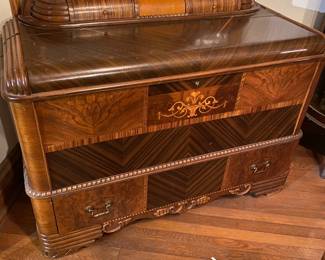 Art Deco Waterfall Pattern, Cedar Blanket Hope Chest with Original Paperwork Line Chests , Key. Drawer. Clock, Hidden Compartments