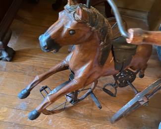 Antique Leather Horse Tricycle on Wheels