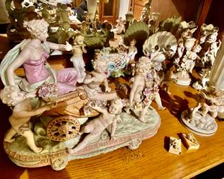 Vintage Bisque Capodimonte Chariot with Cherubs Italy