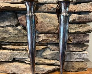 Weighted candle sticks (presumably sterling) converted to lamps.