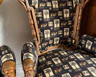 Closer look at the details on the antique hand-carved armchairs.