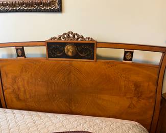 Closer look at the headboard on one of the matching vintage twin beds.