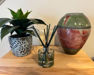 Vase by Grand Rapids artist Scott Berman (right in photo); quality pottery and decor sale-wide.