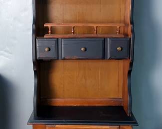 Hand Crafted Two Piece Slim Hutch, Two Shelves And Lower Cabinet, Flip Down Shelf, 62" x 24.5" x 12"