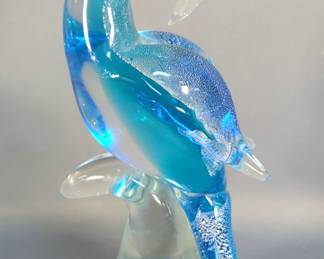 Murano Style Art Glass Bird Of Paradise, 11" Tall