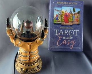 Plasma Ball With Witch Hands Stand, 8", Powers On And Barbara Moore Tarot Made Easy Kit Including Book And Cards