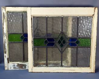 Leaded Glass Windows In Wood Window Frame, 21.75" x 22.5", Qty 2
