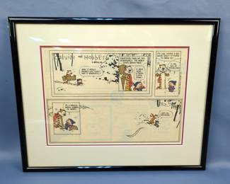 Calvin And Hobbes Framed, Matted Under Glass, 12-31-1995 Last Cartoon To Appear In The Kansas City Star Farewell To A Boy And His Tiger