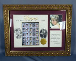Diana The Princess Of Wales 1961-1997 Memorial Stamps, Includes International Collector's Society Limited Edition Seal Of Authenticity, Numbered 371/2000, Framed Matted Under Glass, 18.25" x 23.75"