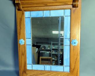 Wood Framed Leaded Glass Mirror 25.5" x 20.5"