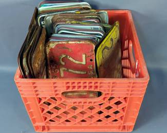 Vintage KS And MO License Plates, Contents Of Crate