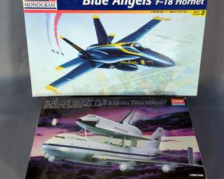 Revell Blue Angels F-18 Hornet Model Kit, 1/48 Scale And Academy Space Shuttle & Nasa Transport Model Kit, 1/288th Scale, Believed To Be Full Kits