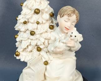 Giuseppe Armani Sculpture "Xmas Lovely Gift" On Wood Base, 6" Tall