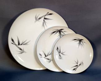 Craftsman China Set "Gray Bamboo" Including Plates, Cups, Saucers, Platters And More, Total Approx Qty 48
