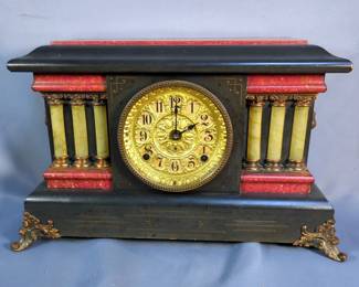 Seth Thomas 6 Column Mantel Clock With Lion Head Accents, 11" x 18" x 6.5"