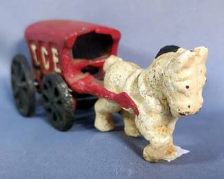 Cast Iron Horse And Ice Wagon, 7.5" Long