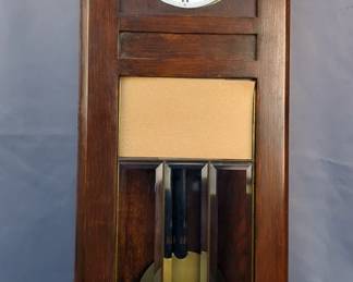 Antique Wall Clock With Beveled Glass Front And Insert 16" x 34" x 6", Includes Replacement Glass