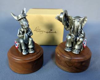 Hallmark Little Gallery Pewter Democratic Donkey And Republican Elephant, With Wood Stands, 2" Tall