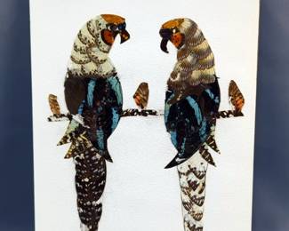 Jija Oduka Hand Crafted African Butterfly Wing Art Of Two Birds, 9" x 14"