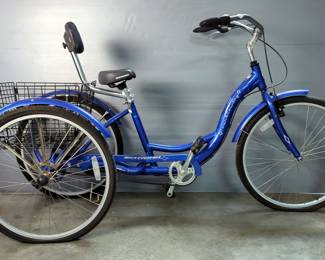 Schwinn Town & Country Tricycle With 3-Speed System, Wire Basket, Air Tires, Hand Brake, And Seat With Back