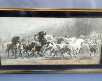 Rosa Boneur The Horse Fair Print, Framed Under Glass, 12.5" x 23", With Commentary On Back By Dana DiRicco