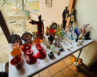 Santos Figures, Clocks, Perfume Bottles, Akro Agate